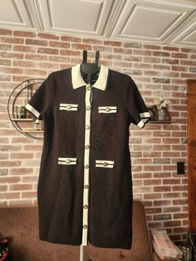 White House Black Market Black Dress with Cream Trim